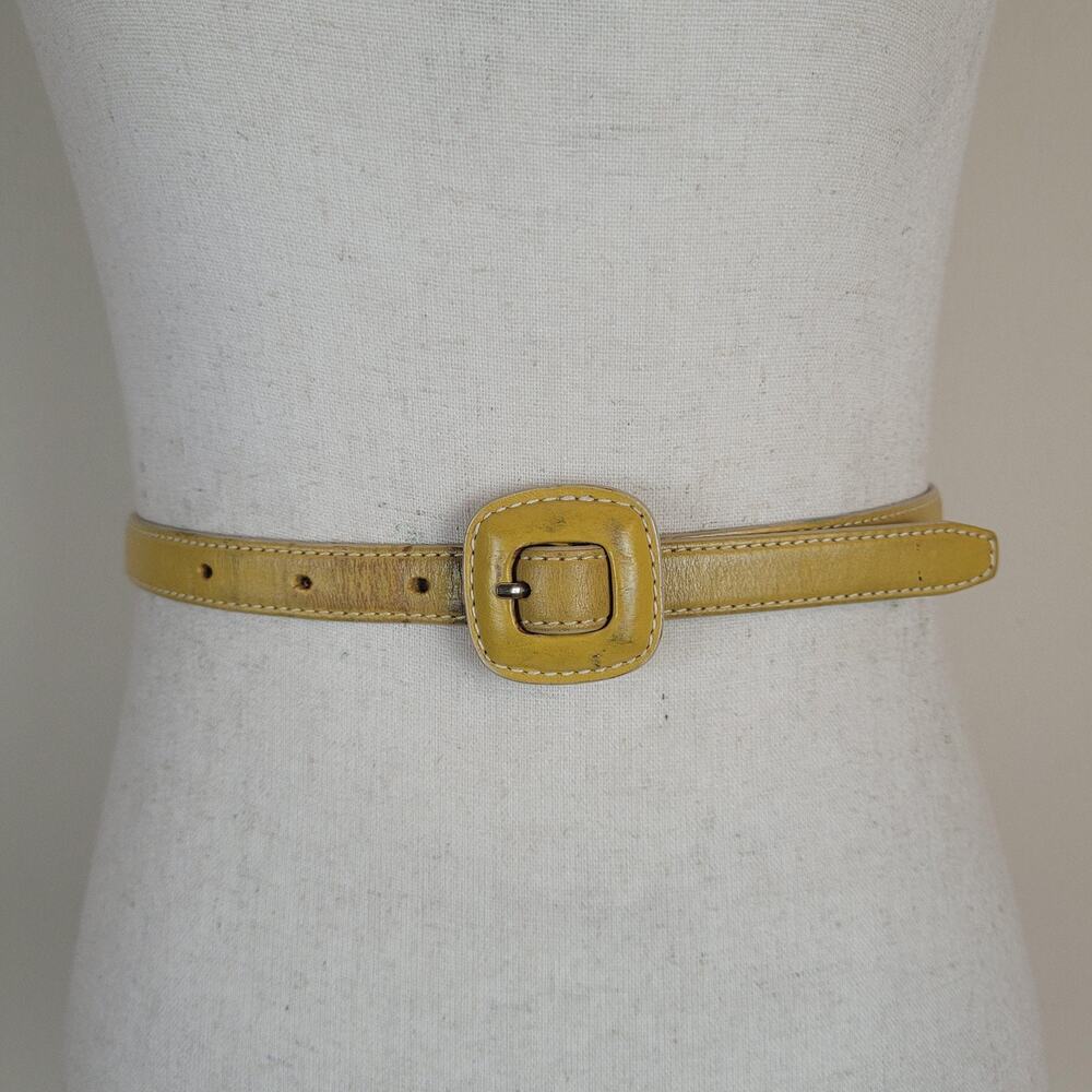 Fossil Belt Small Yellow Leather Skinny Thin Slim Square Buckle Minimalist Boho